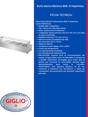 Baño Maria Eléctrico BME-6 Depósitos