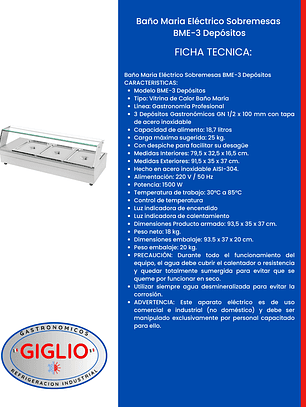 Baño Maria Eléctrico Sobremesas BME-3 Depósitos
