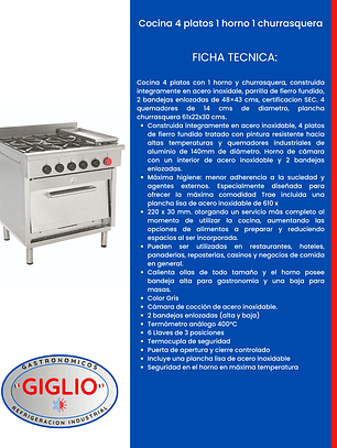 Cocina 4 platos 1 horno 1 churrasquera