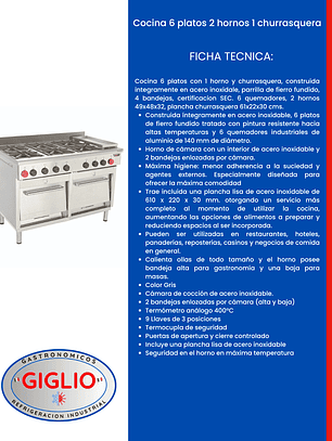Cocina 6 platos 2 hornos 1 churrasquera