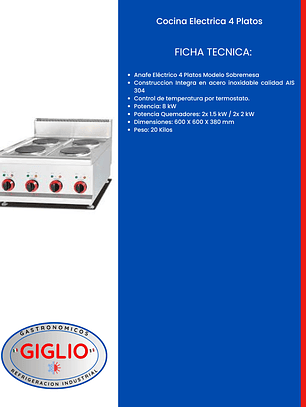 Cocina Electrica 4 Platos