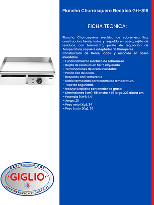 Plancha Churrasquera Electrica GH-818