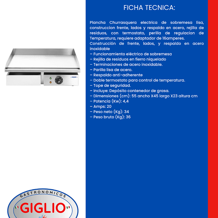Plancha Churrasquera Electrica GH-818 2