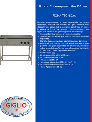 Plancha Churrasquera a Gas 100 cms