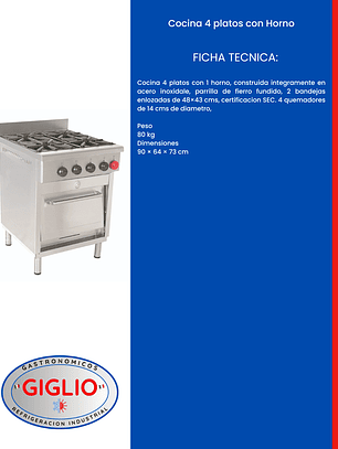 Cocina 4 platos con Horno