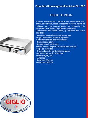 Plancha Churrasquera Electrica GH-820