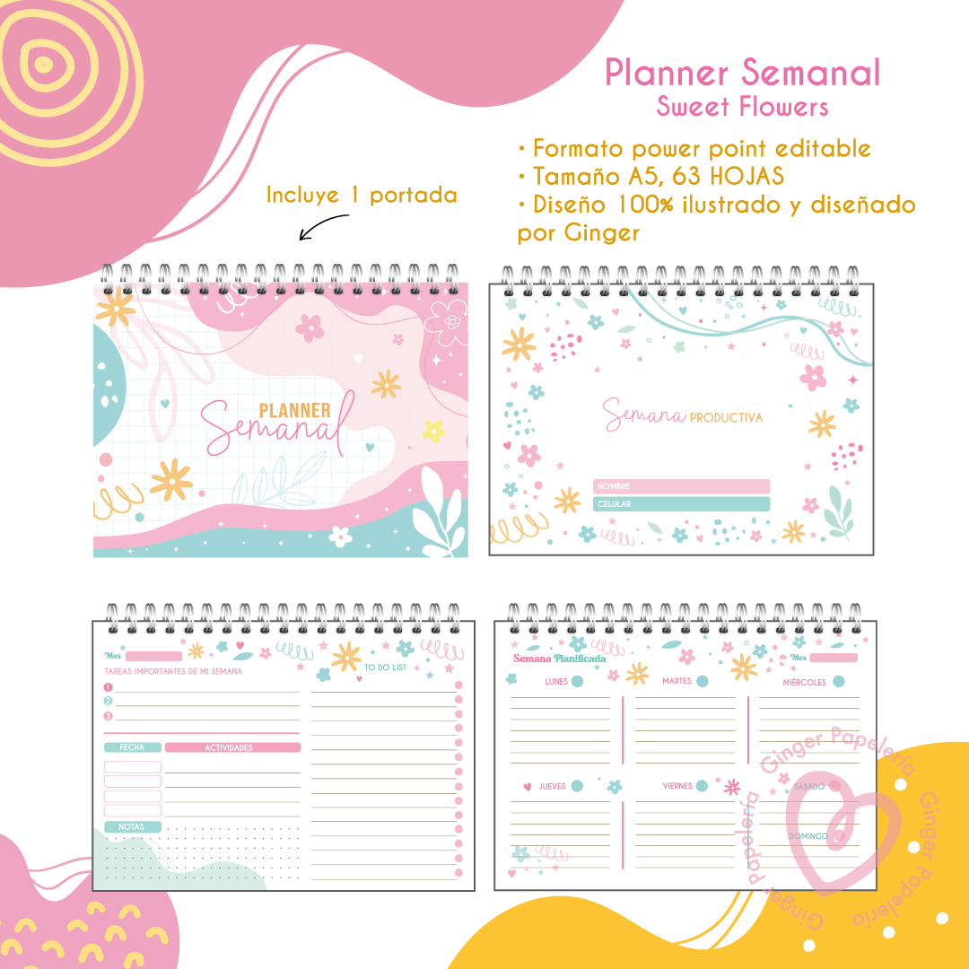 Digital Planner semanal sweet flowers 2024 1