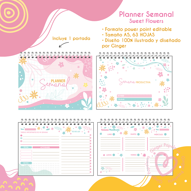 Digital Planner semanal sweet flowers 2024