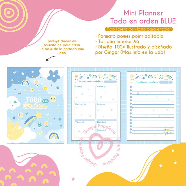 Digital Mini planner Todo en orden A6 blue