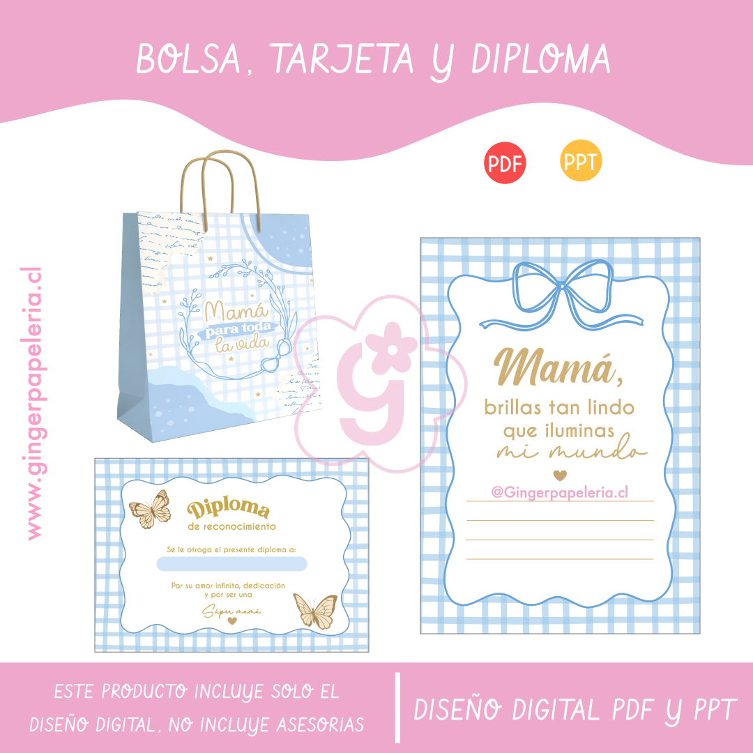 Digital Set Bolsa, Tarjeta y Diploma - Celeste 1