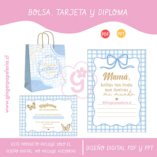 Digital Set Bolsa, Tarjeta y Diploma - Celeste