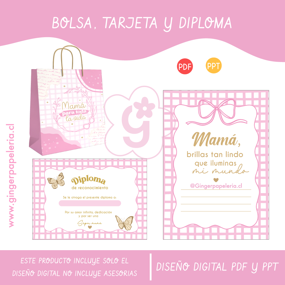 Digital Set Bolsa, Tarjeta y Diploma - Rosa 1