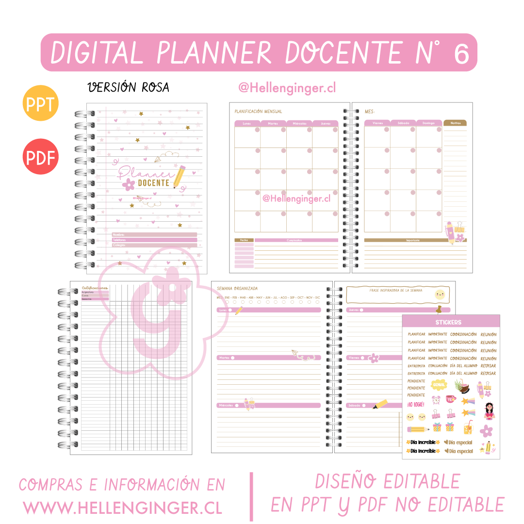 Digital Planner Docente Rosa N° 6 2