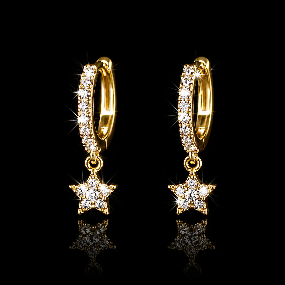 Aros estrella argolla bañados en oro 1