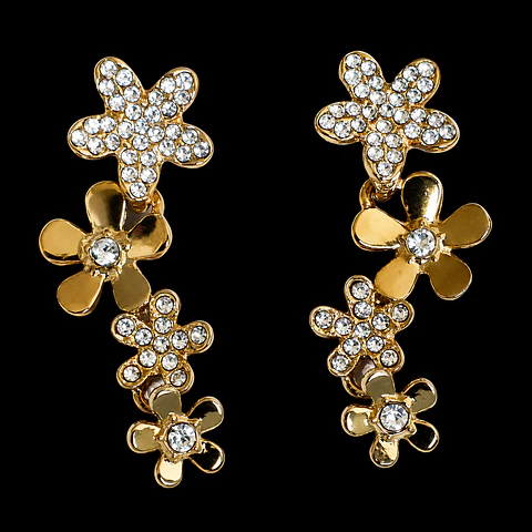 Aros flores largos  dorados