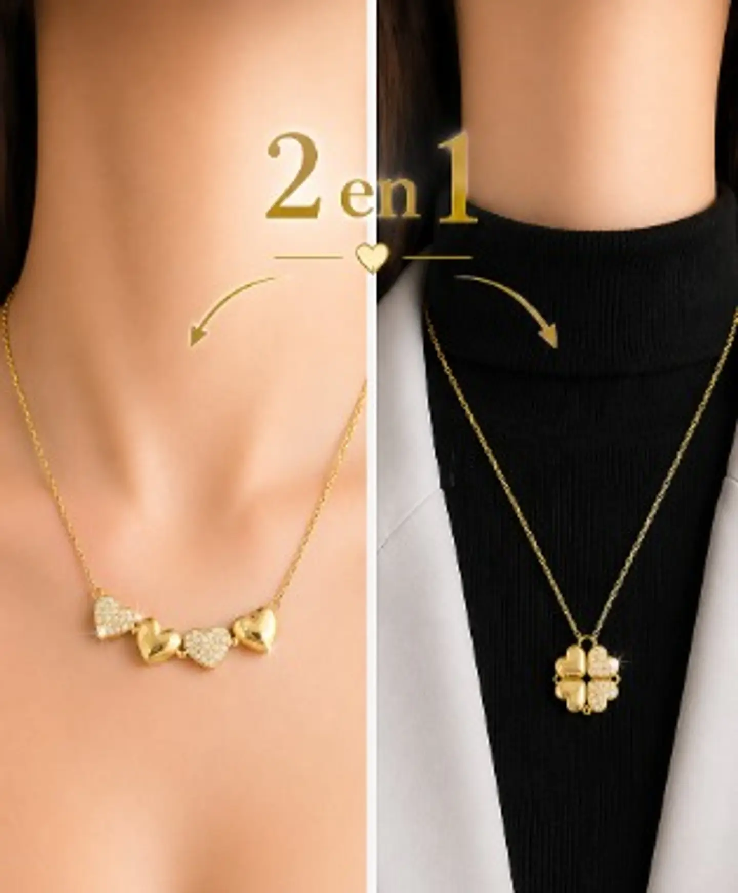 Collar 2 en 1 trebol y corazones  1
