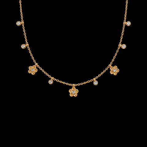 Collar dorado con flores y brillos modelo Rosie