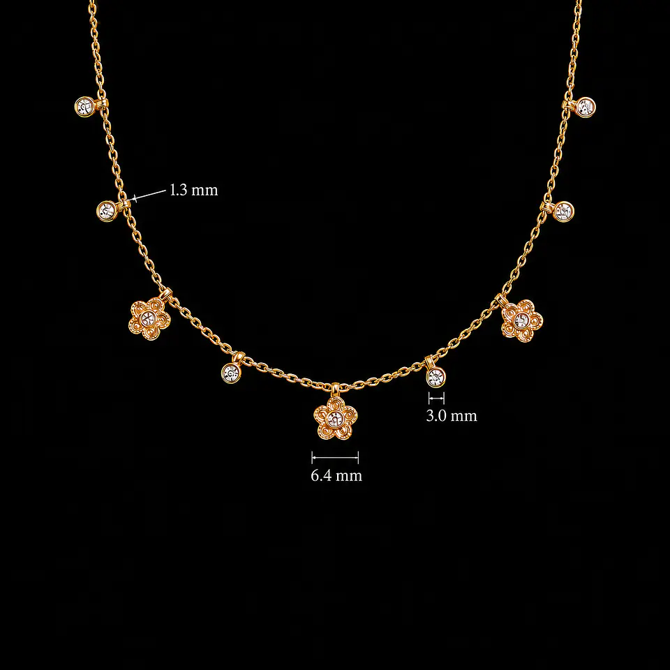 Collar dorado con flores y brillos modelo Rosie 4