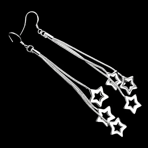 Aros plata  largos estrellas modelo Anna