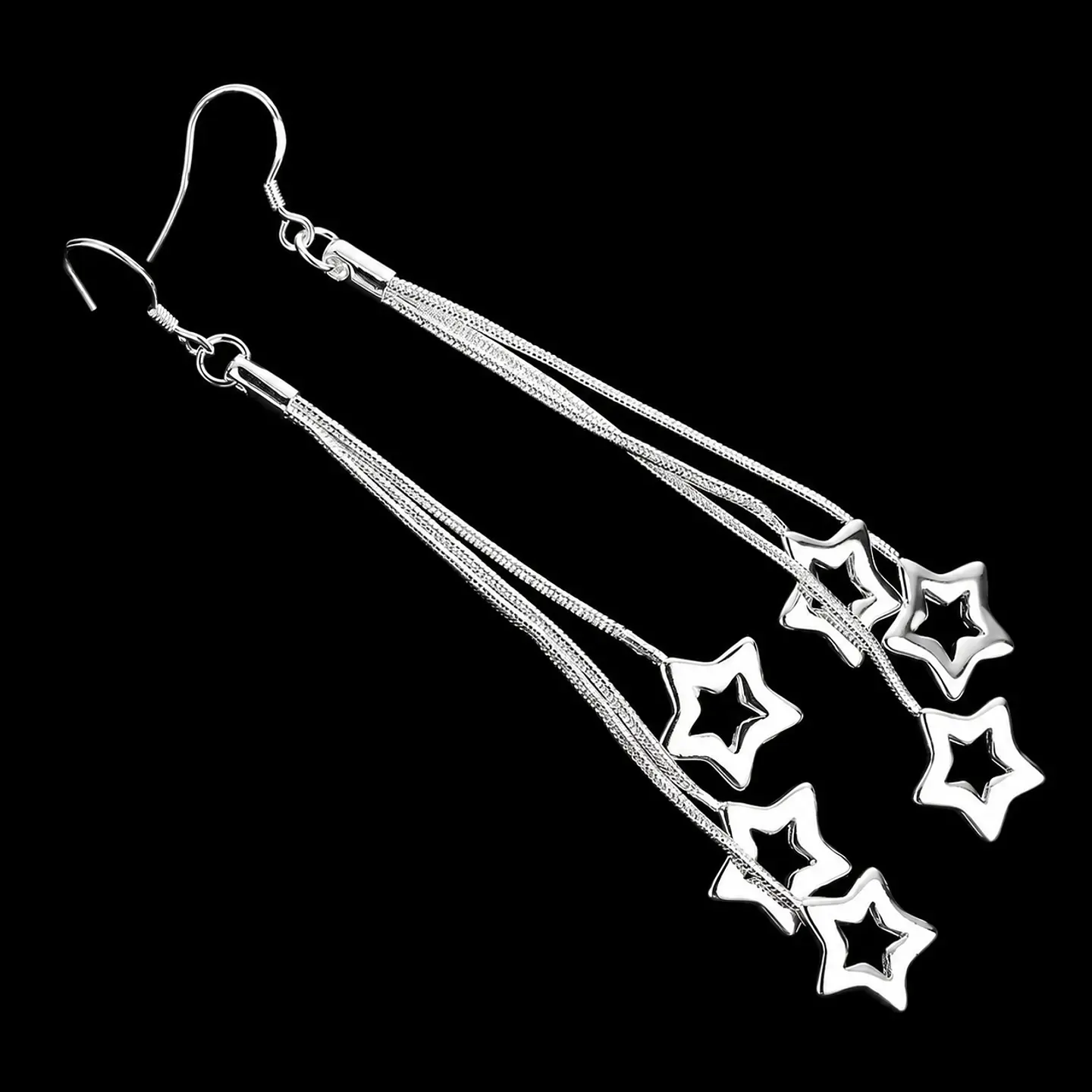 Aros plata  largos estrellas modelo Anna 1