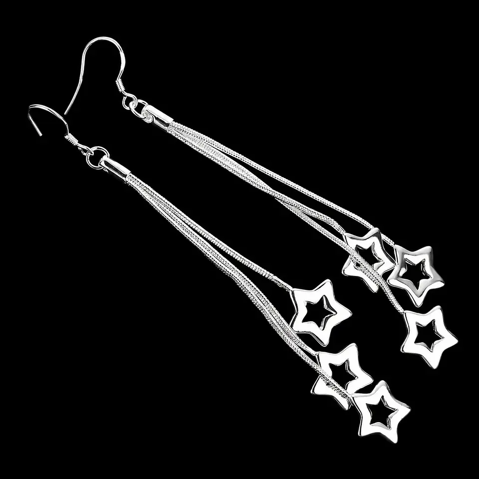 Aros plata  largos estrellas modelo Anna 1