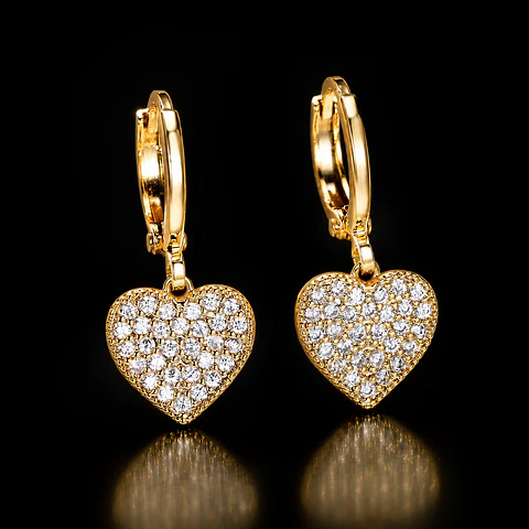Aros Corazón Dorado con Brillos modelo Susan