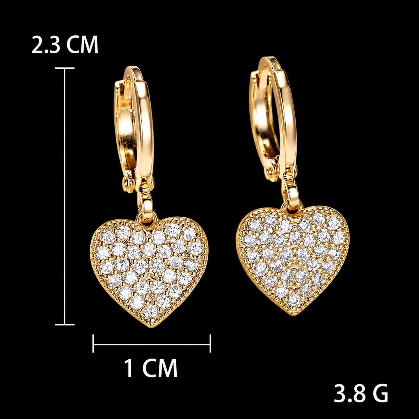 Aros Corazón Dorado con Brillos modelo Susan 2