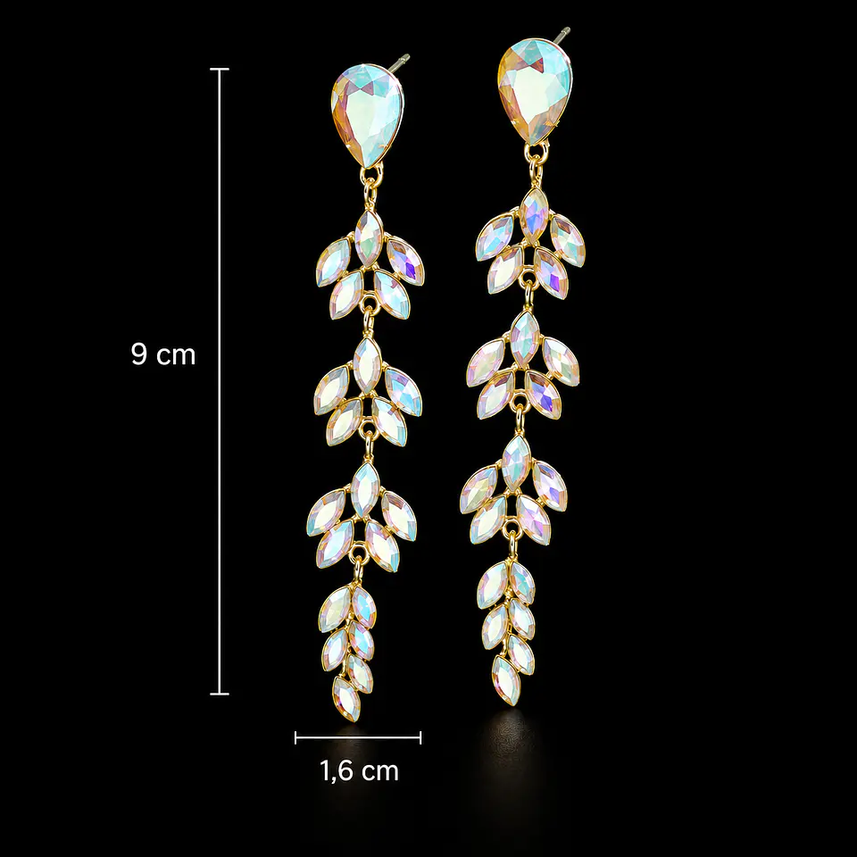 Aros largos espigas de cristal tornasol modelo Alice 1