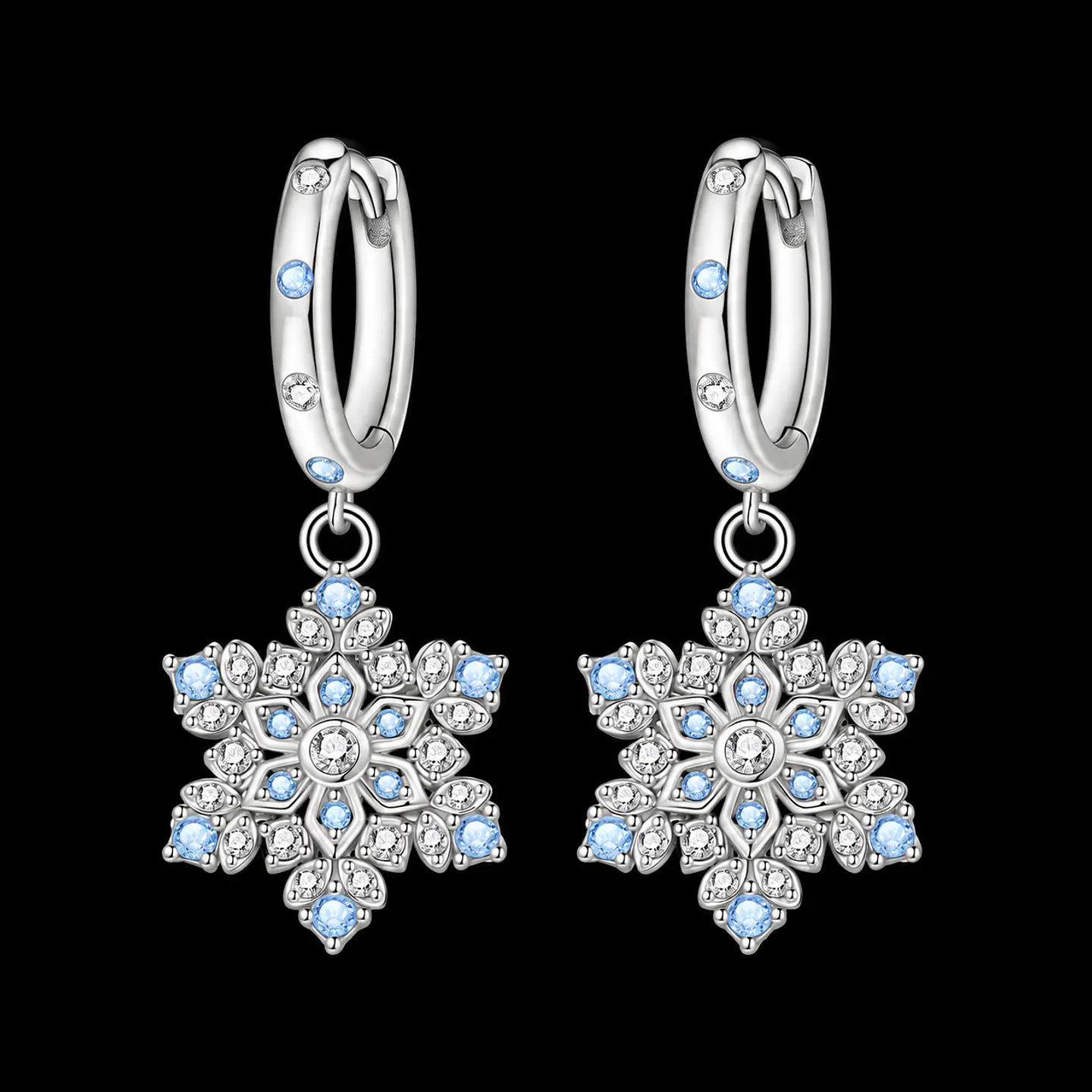 Aros de plata snowlake blanco con celeste 1