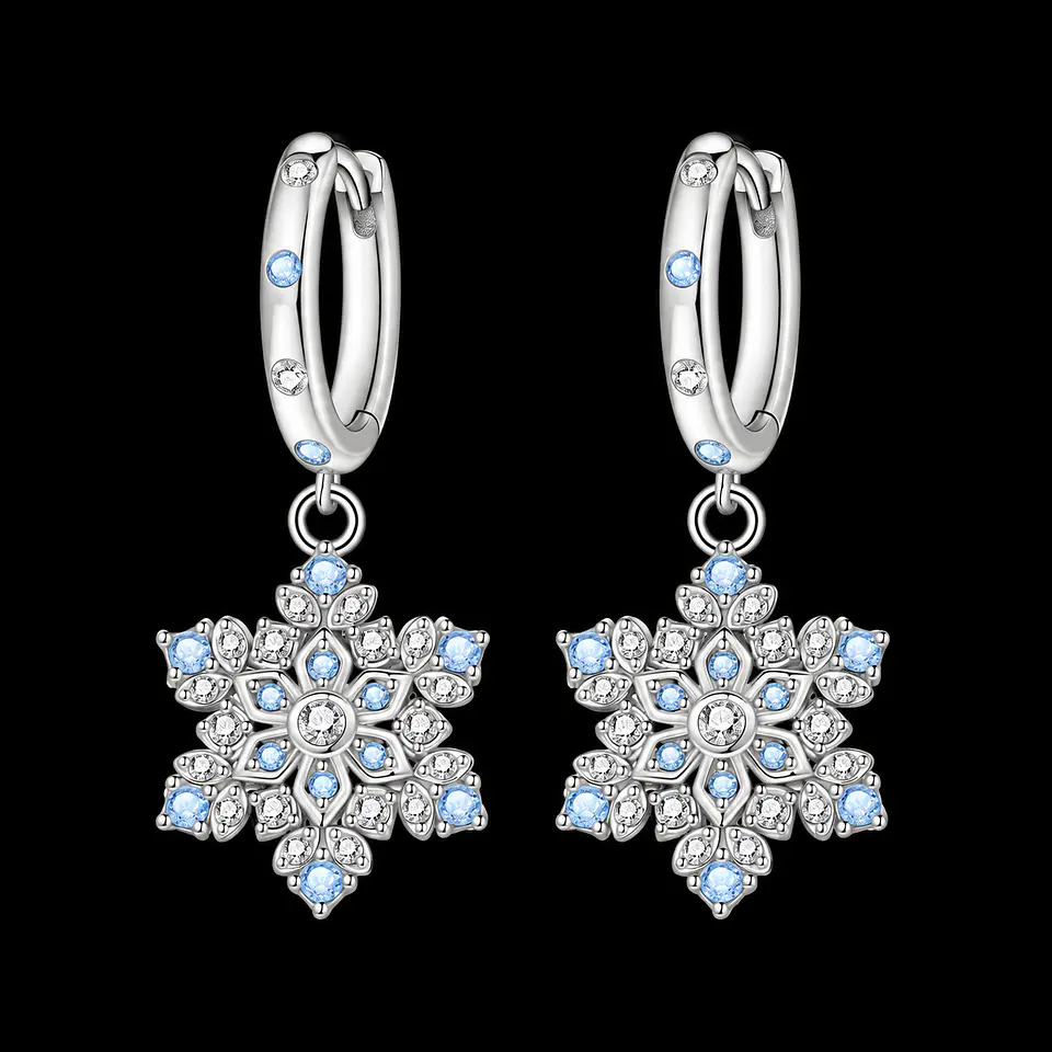 Aros de plata snowlake blanco con celeste 1