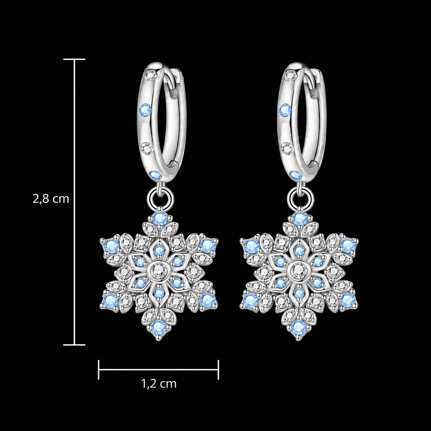 Aros de plata snowlake blanco con celeste 3