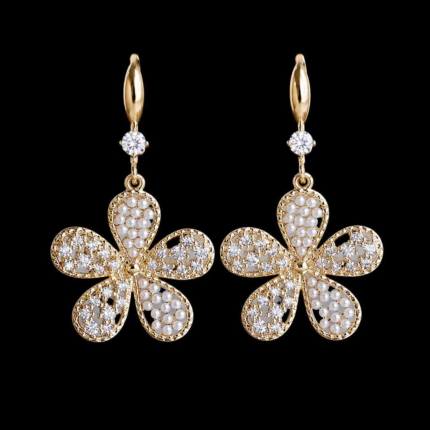 Aros Flor Bañados en Oro con Brillos modelo Mila 1