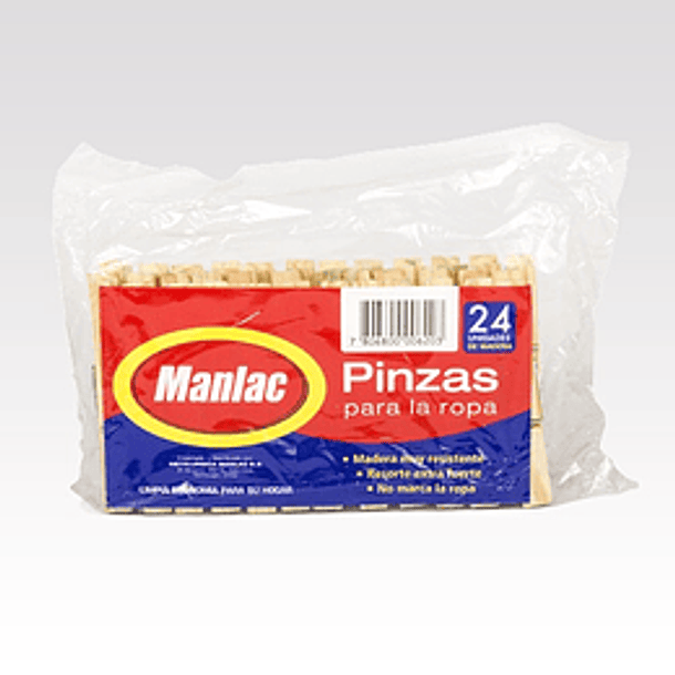 PINZAS DE MADERA MANLAC x 24u.      (24)