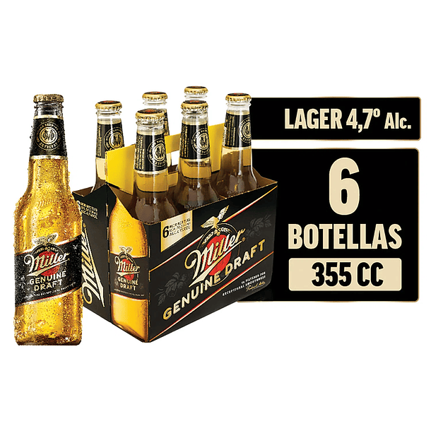 CERVEZA MILLER BOT.355ml. 4.7° G.L (CJx24) (DPx 6)