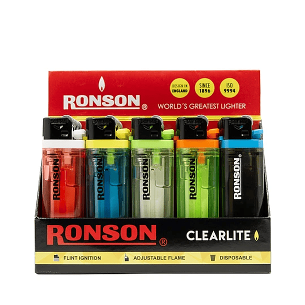 ENCENDEDOR RONSON TRANSPARENTE CLEARLITEx20un.(50)