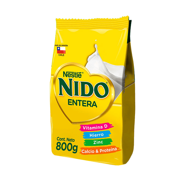 LECHE NIDO ENTERA BOLSA 800grs.     (12)          