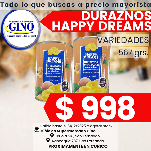 DURAZNO HAPPY DREAMS MITADES 567grs.  (24)        