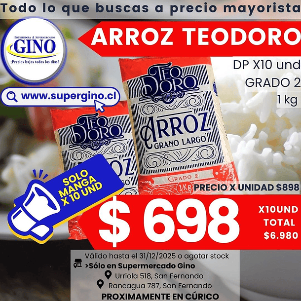 ARROZ TEODORO G. 2  1 KILO (CJ.x 10un)            