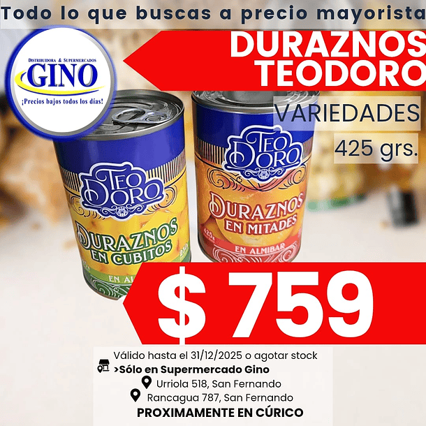 DURAZNOS TEODORO MITADES 425grs.   (24)           