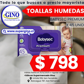 TOALLAS HUMEDAS BABYSEC PREM x 45un. (10) (P 120) 
