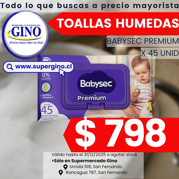 TOALLAS HUMEDAS BABYSEC PREM x 45un. (10) (P 120)  1