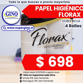 PAPEL HIG. FLORAX DOBLE HOJA (CJ.x 48) (DP.x 4)