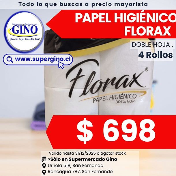 PAPEL HIG. FLORAX DOBLE HOJA (CJ.x 48) (DP.x 4) 1