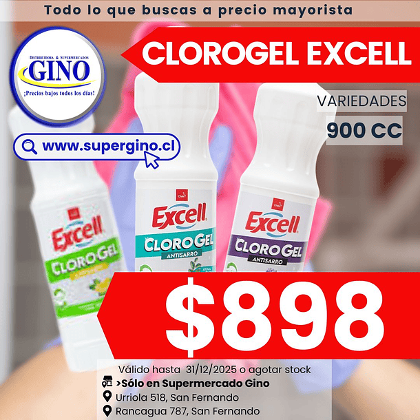 CLORO GEL EXCELL MENTA 900cc.(12) (P45) 1
