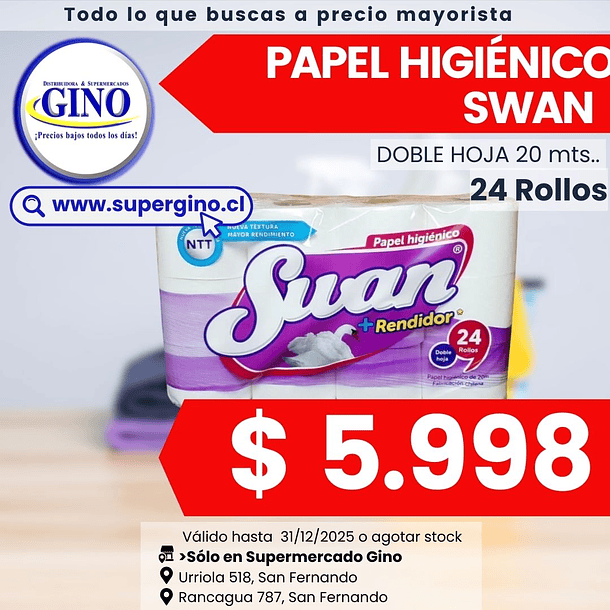 PAPEL HIG. SWAN D.H 20mts.x 24un. (3) (P 32) 1