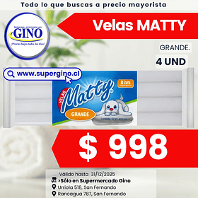 VELAS MATTY GRANDE x 4un.     (50)   (P.60)       