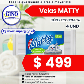 VELAS MATTY ECONOMICA x 4un. (CJx110)   (P.50)