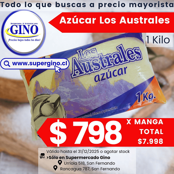 AZUCAR LOS AUSTRALES 1 KILO (DP.x 10un)            1