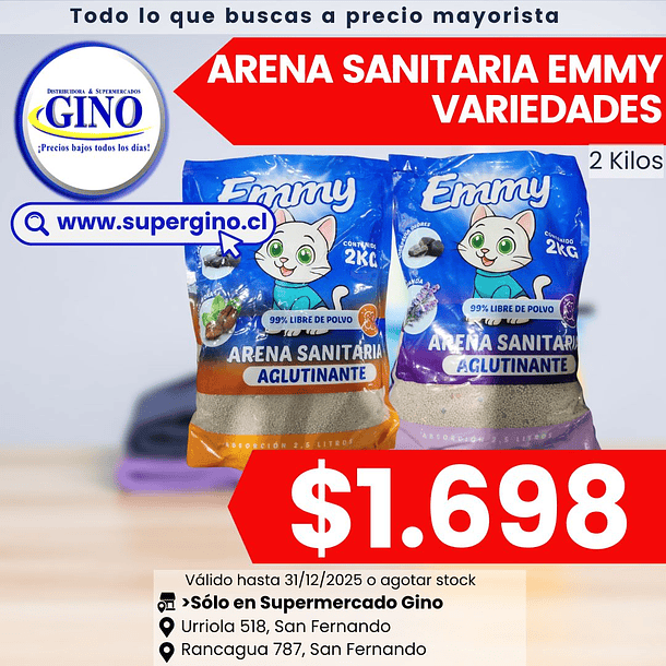 ARENA SANITARIA EMMY MOKA SIN POLVO 2kg.   (10)   