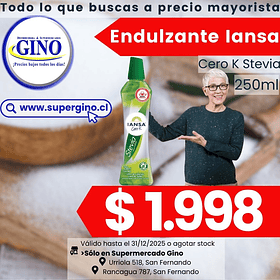 ENDULZANTE IANSA CERO K STEVIA GOTAS 250ml.  (16)
